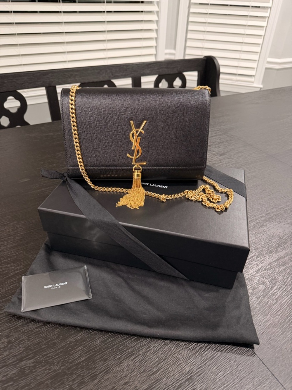 Saint Laurent Black Leather Monogram Crossbody with Gold Tassel Chain - Picture 8 of 8